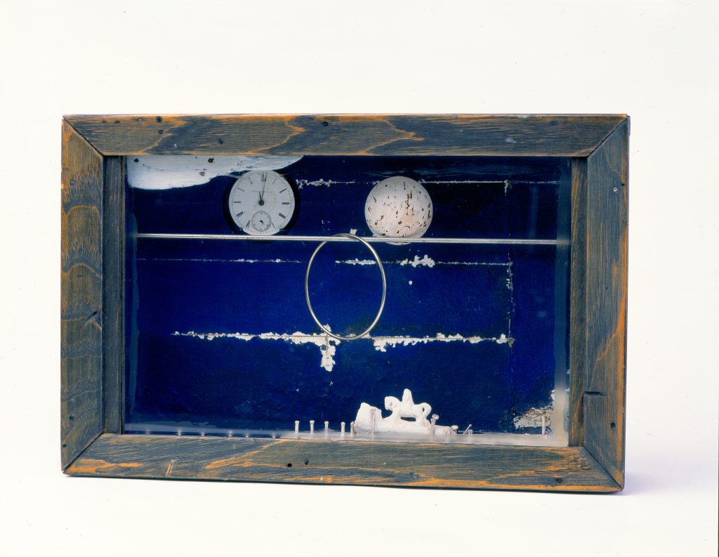 Joseph Cornell, Untitled, Soap Bubble Set/Pipe/Figurehead, undated. Wood, glass, metal, paint and construction. Gift of The Joseph and Robert Cornell Memorial Foundation. © 2019 The Joseph and Robert Cornell Memorial Foundation / Licensed by VAGA at Artists Rights Society (ARS), NY.