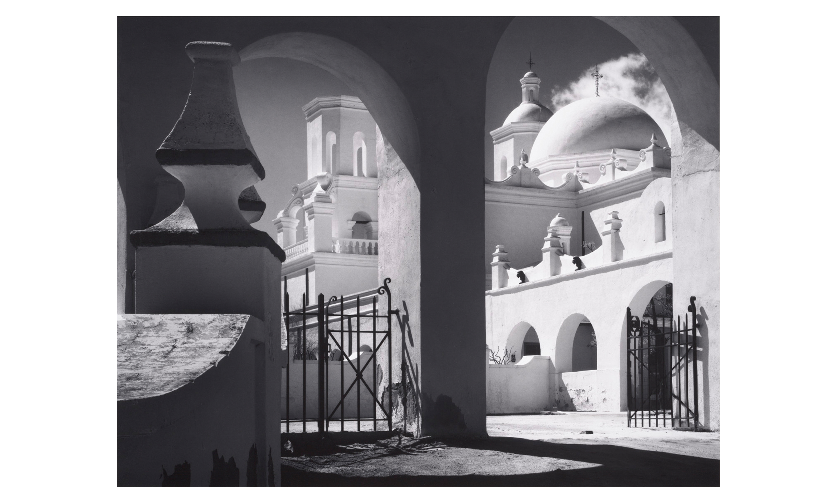 Ansel Adams, Arches, North Court, Mission San Xavier del Bac, Tucson, Arizona, 1968. Gelatin silver print. Center for Creative Photography, University of Arizona, Ansel Adams Archive. © The Ansel Adams Publishing Rights Trust.