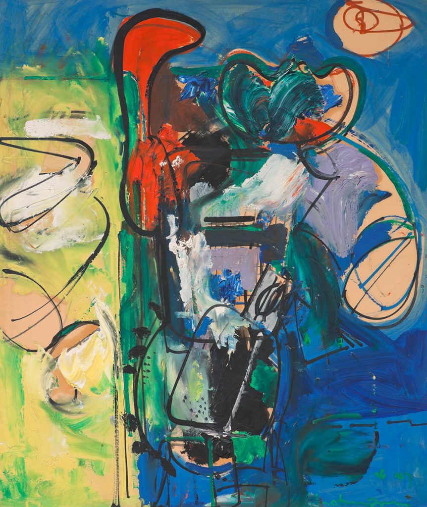 Hans Hofmann, Untitled (Sin título), 1947, oil on paper mounted on board, Bequest of the Estate of Orme Lewis. © Artists Rights Society (ARS), New York.