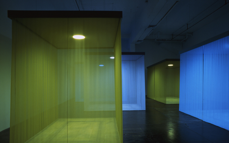 Borrowed Landscape (Citron, Cerulean, Violet, Blue), 1998. Wood, fabric, oculus light, graphite, and paint. Originally commissioned at Artpace, San Antonio, Texas. Collection of the artist. Courtesy Lehmann Maupin, New York, Hong Kong and Seoul.