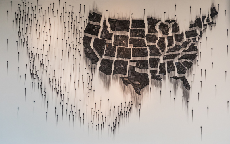 Fire (United States of the Americas) 3, 2017–19. Charcoal. Courtesy the artist and Lehmann Maupin, New York, Hong Kong and Seoul. Photo: Beth Devillier.