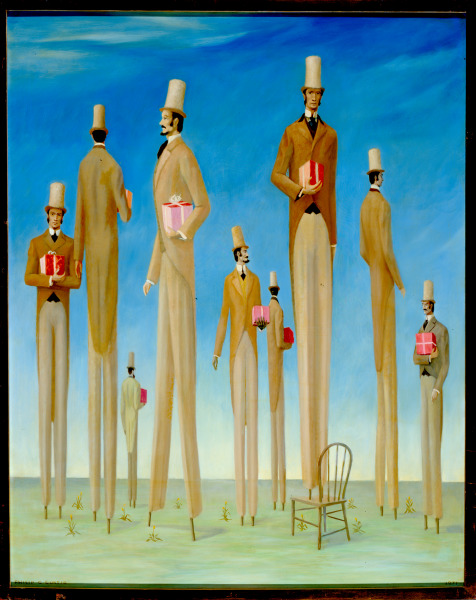 Philip C. Curtis, Gift Bearers (Portadores de regalos), 1971. Oil on board. Gift of the Philip C. Curtis Restated Trust U/A/D April 7, 1994.