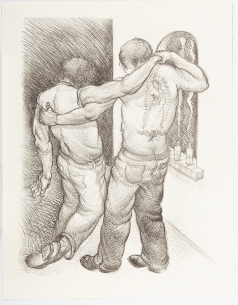 Luis Jimenez, Untitled (homage to Louis Carlos Bernal) (Sin título [homenaje a Louis Carlos Bernal]), 1972. Stone lithograph. Gift of Roxanne Malone and James Enyeart. © 2020 Artists Rights Society (ARS), New York.