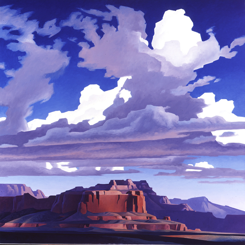 Ed Mell; Sweeping Clouds; 1989; oil on canvas; 52 1/8 x 52 3/16 in. (132.4 x 132.6 cm); Collection of Phoenix Art Museum, museum purchase with funds from anonymous donors.