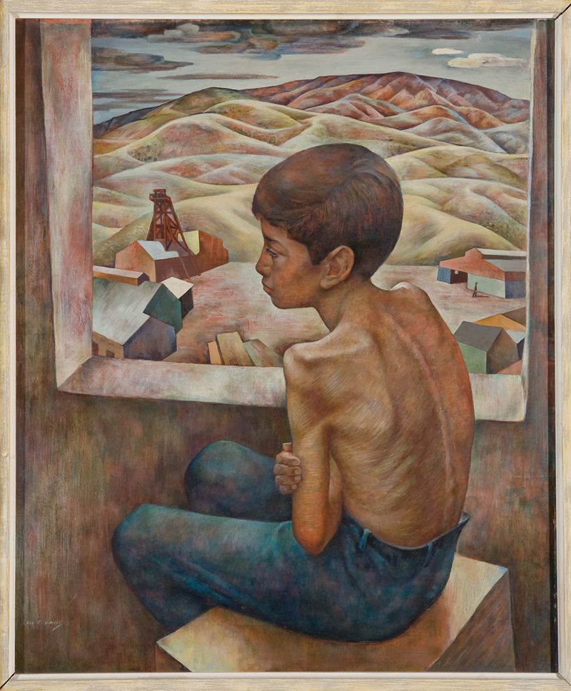 Lew Davis, Little Boy Lives in a Copper Camp (Niño que vive en un campamento de cobre), 1939. Oil on Masonite. Gift of I.B.M. Corporation.
