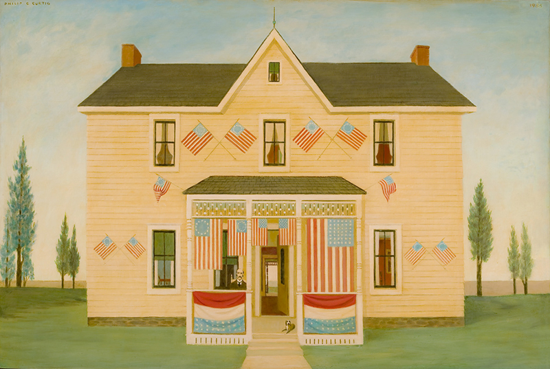 Philip C. Curtis, Grandfather's House, Fourth of July (La casa del abuelo, 4 de julio), 1985. Oil on panel. Gift of Gil and Nancy Waldman in honor of the Museum's 50th Anniversary.
