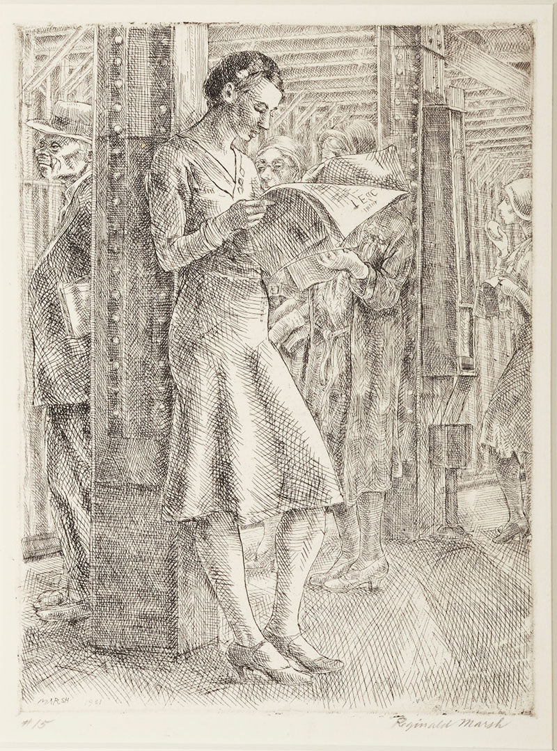 Reginald Marsh, Joan (The Tabloid) (Joan [El tabloide]), 1931. Etching. Bequest of Ruth Bank Weil. © Artists Rights Society (ARS), New York.