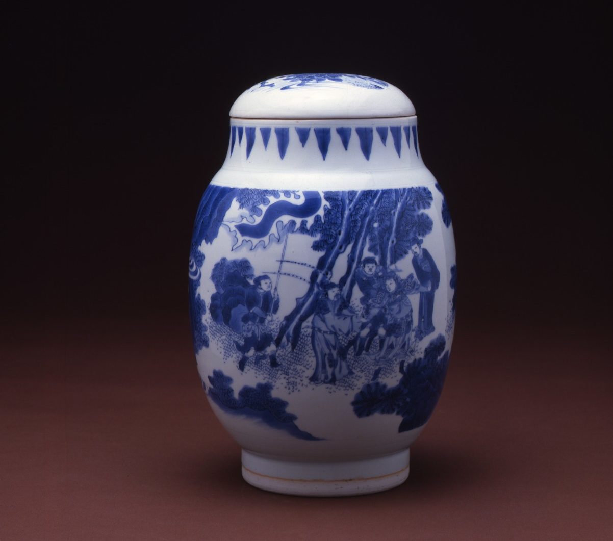 Unknown, Covered jar, Transitional period. porcelain with blue underglaze. Gift of Dr. and Mrs. Matthew L. Wong.