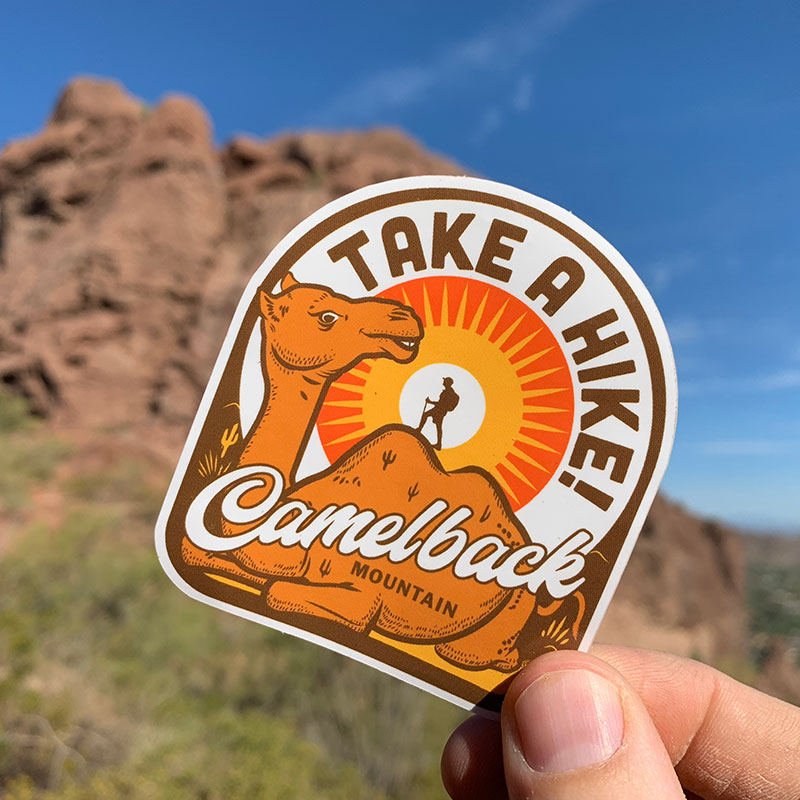 Jon Arvizu, Take a Hike Camelback, 2018. Sticker. Courtesy of the artist.
