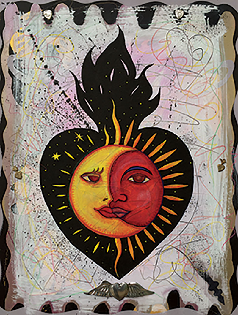 Joe Ray, Entre la Luna y El Sol (Between the Moon & Sun), 2015. Mixed media on paper. Courtesy of the artist.