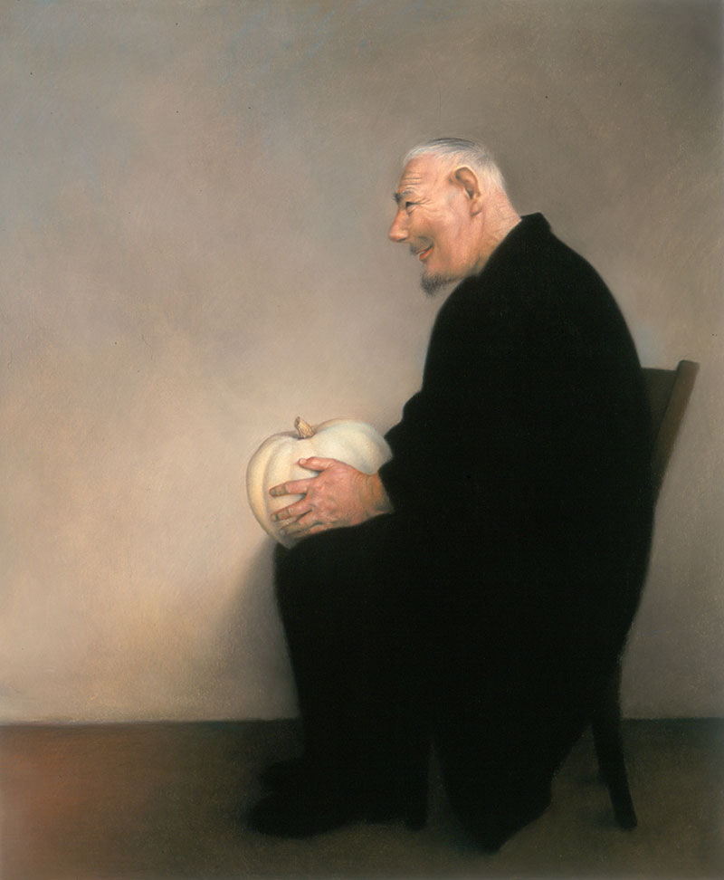 Chris Rush, John with White Pumpkin (John con calabaza blanca), 2002. Conte crayon on paper. Museum purchase with funds provided by Timothy and Amy Louis, Miriam Sukhman, and Bradley Wilde.
