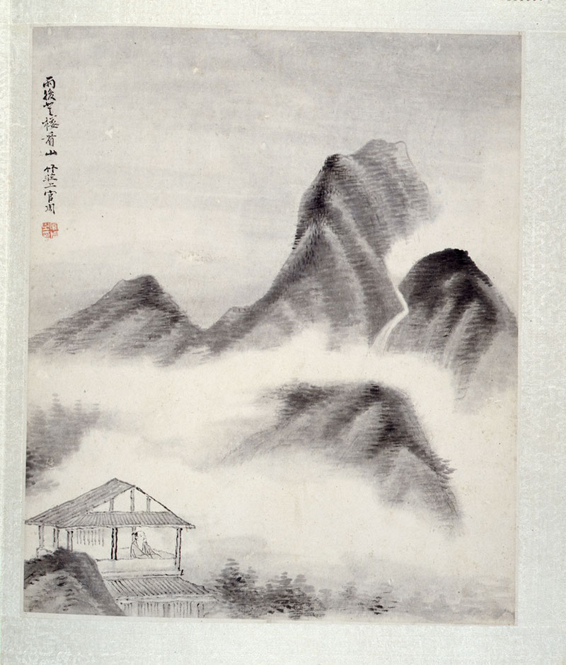 Shangguan Zhou, Landscape: Ascending the tower to view the hills after a rain, 1738. Ink and color on paper. Gift of Marilyn and Roy Papp.