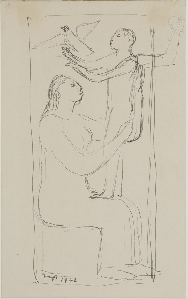 Francisco Zúñiga, Madre, hijo y pájaro (Mother, Child and Bird), 1962. Pen. Gift of Mr. and Mrs. Orme Lewis.