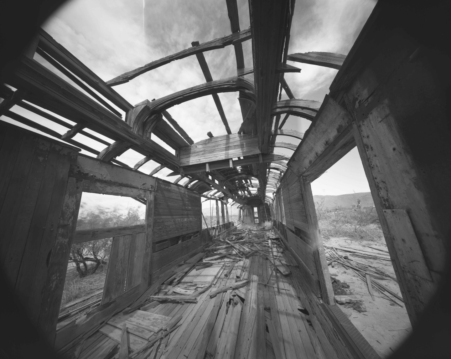 Jay Dusard, Abandoned Railway Coach Car, Rodeo, New Mexico (Vagón de pasajeros de ferrocarril abandonado, Rodeo, Nuevo México), 2010. Photograph (archival pigment print). Museum purchase with funds provided by Judith Regnier and Stanley Getch, Ginger K. Renner Western purchase fund and Men's Arts Council.