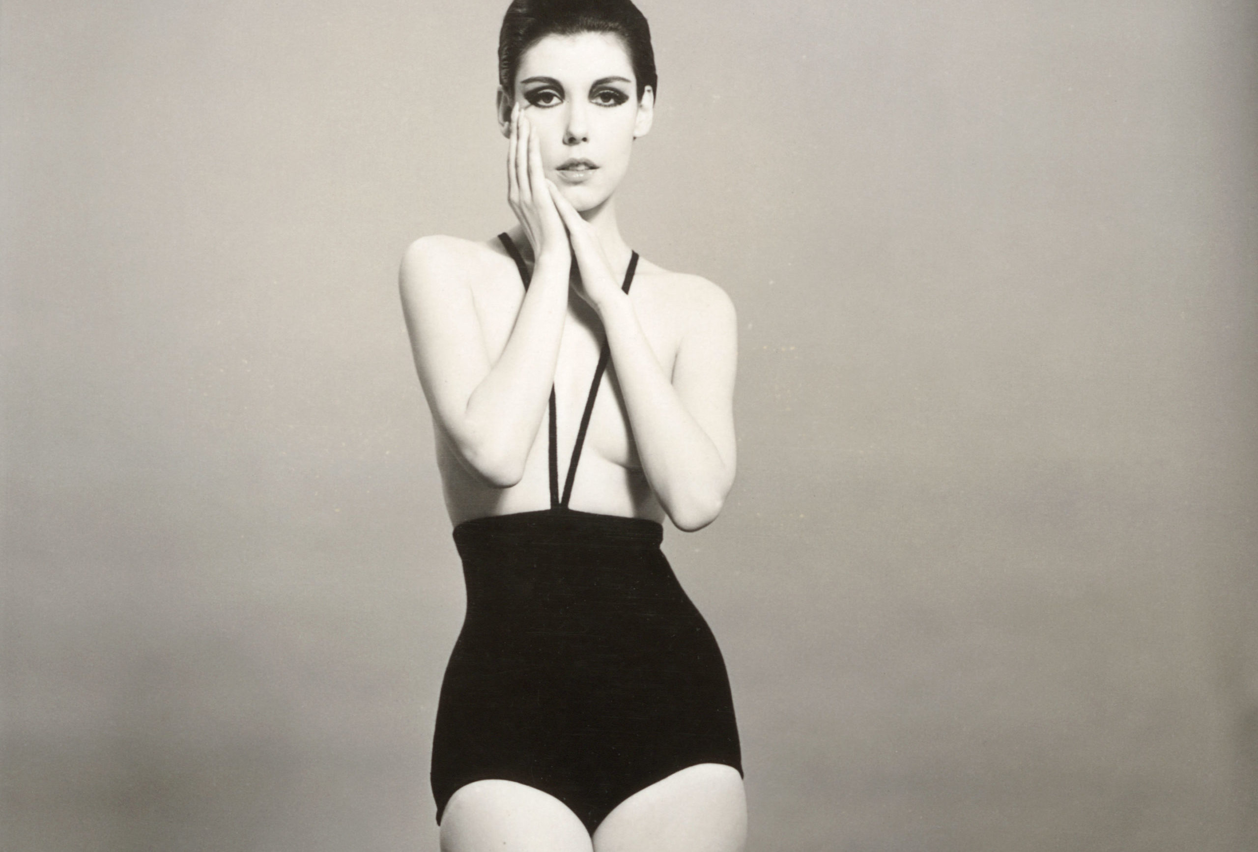 Peggy Moffitt modeling the topless swimsuit designed by Rudi Gernreich, 1964. Photograph © William Claxton, LLC, courtesy of Demont Photo Management & Fahey/Klein Gallery Los Angeles, with permission of the Rudi Gernreich trademark.