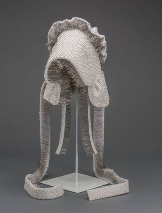 Angela Ellsworth, Seer Bonnet VI, 2009.15,564 pearl corsage pins and fabric. Gift of Vicki and Kent Logan.