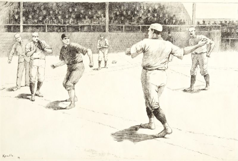 Edward Windsor Kemble, Baseball Illustration (Ilustración de béisbol), 1889. Ink. Estate of Carolann Smurthwaite.