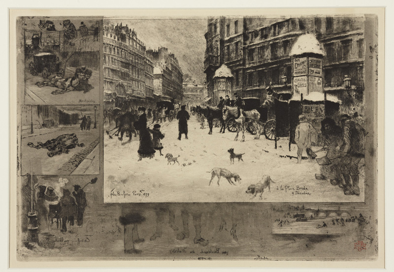 Felix-Hilaire Buhot, L'hiver a Paris, or La neige a Paris (Winter in Paris, or Paris in the Snow), 1879. Etching. aquatint, drypoint, Bequest of Ruth Bank Weil.
