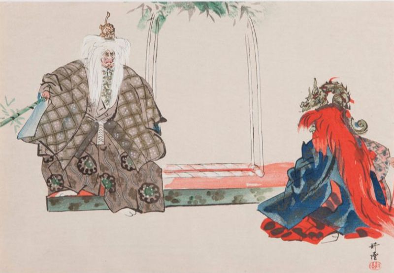 Kogyo Tsukioka, Scene from Noh Play, not dated. Woodblock print. Gift of Roger Dunn.