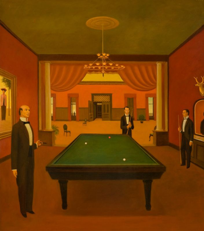 Philip C. Curtis, The Game (El Juego), 1976. Oil on board. Gift of the Philip C. Curtis Restated Trust U:A:D April 7, 1994.