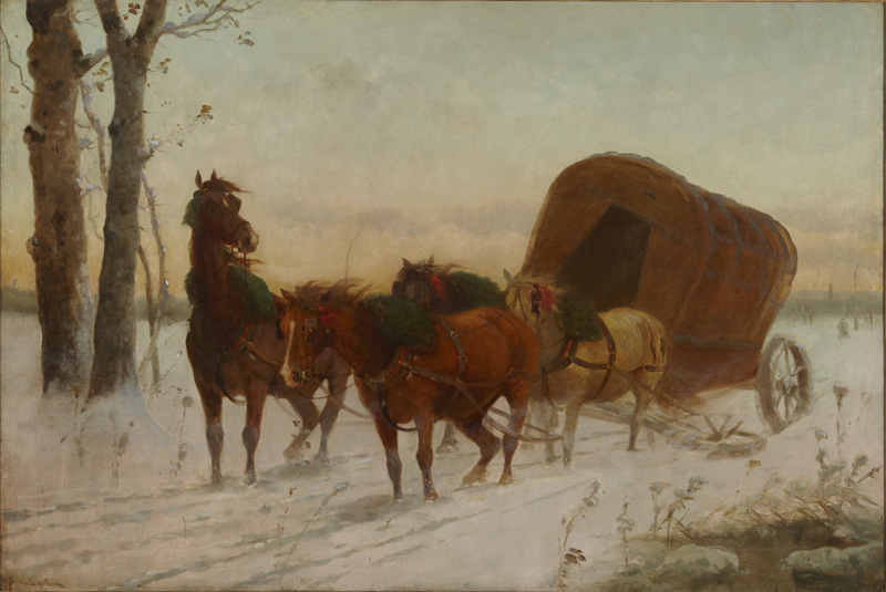 Scott Leighton, Conestoga Wagon West in Winter (Carreta conestoga en el invierno), not dated. Oil on canvas. Gift of Mr. and Mrs. Scott Libby.