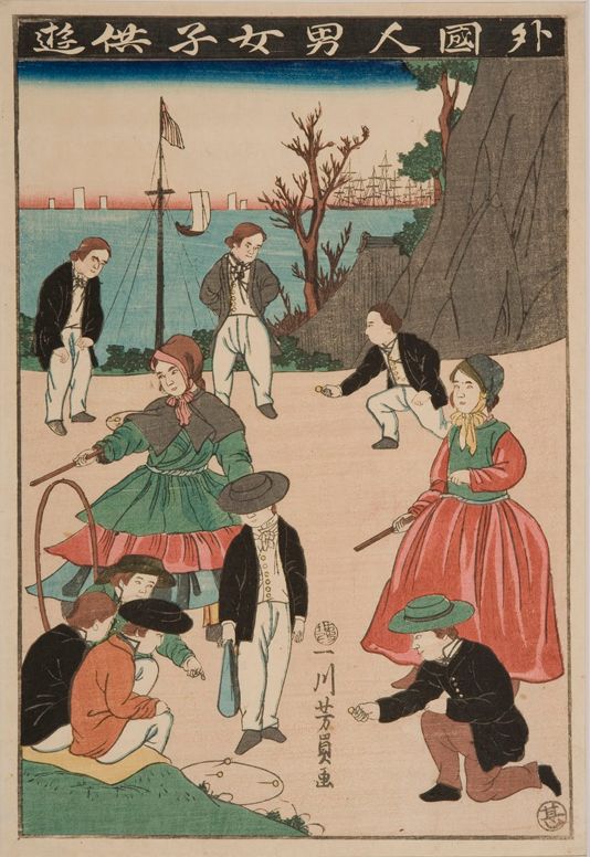 Utagawa Yoshikazu, European Children Playing Games, 1870. Woodblock print. Gift of Mr. & Mrs. Read Mullan.