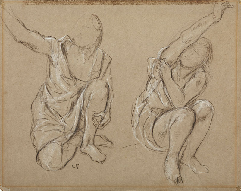 Charles Shannon, Two Figure Studies (Estudios de dos figuras), not dated. Charcoal and chalk on paper. Gift of the Rex Evans Gallery.