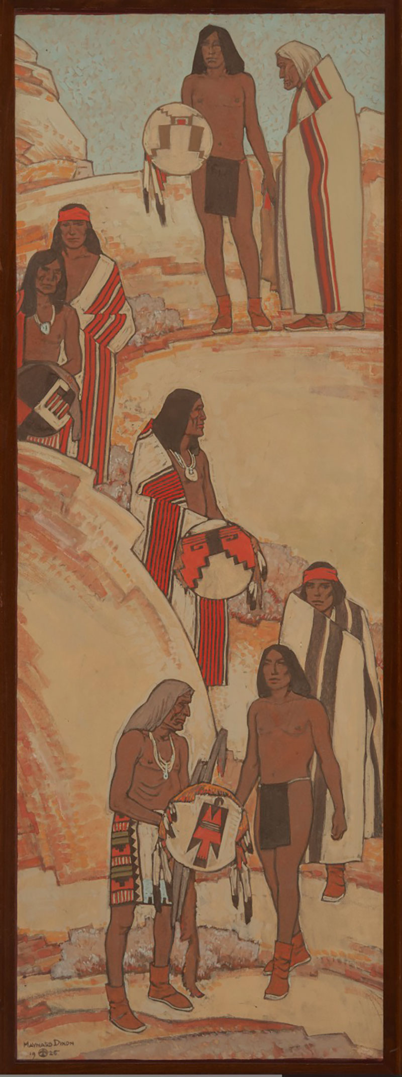 Maynard Dixon, Hopi Men, Study for the mural (Hombres hopi, estudio para el mural), 1925. Gouache, board. Museum purchase with funds provided by Western Art Associates.