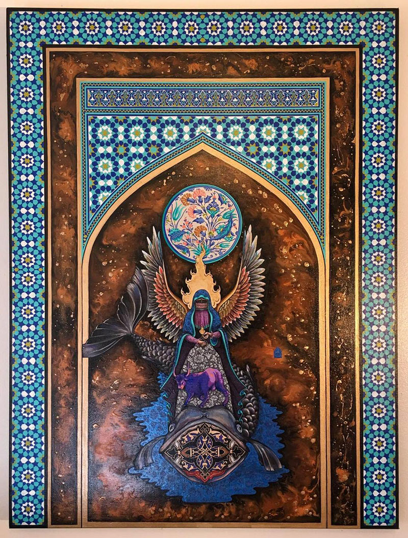 Diyar Al Asadi, Bahamut, 2019. Acrylic on canvas. Handmade painting of 900 hours. Courtesy of the artist.