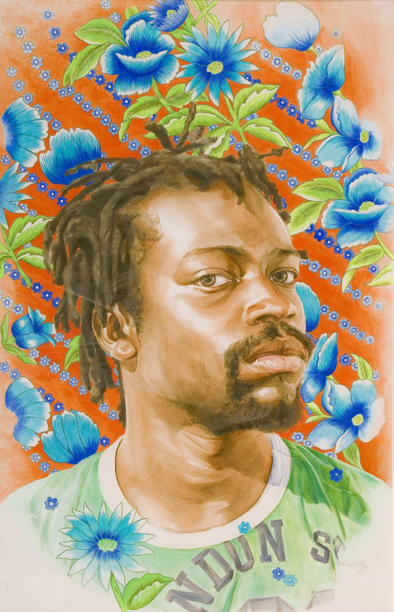 Kehinde Wiley, Vagner Rodrigues Gomes (from The World Stage Brazil series), 2008. Oil wash on paper. Gift of Adam and Iris Singer in honor of the Museum's 50th Anniversary. © Kehinde Wiley Studio and Roberts & Tilton, Culver City, California.