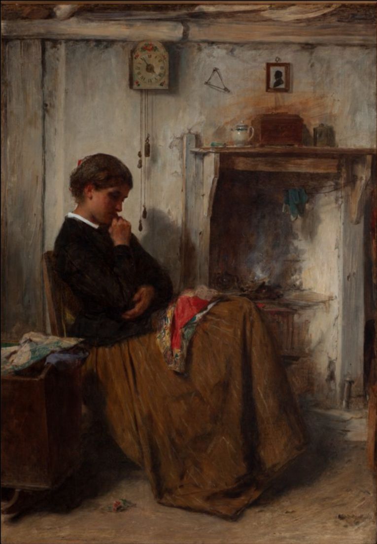 Thomas Faed, Untitled (Woman Beside a Fire), 1868. Oil on canvas. Gift in Honor of the Mr. Chet R. Pieper Family.