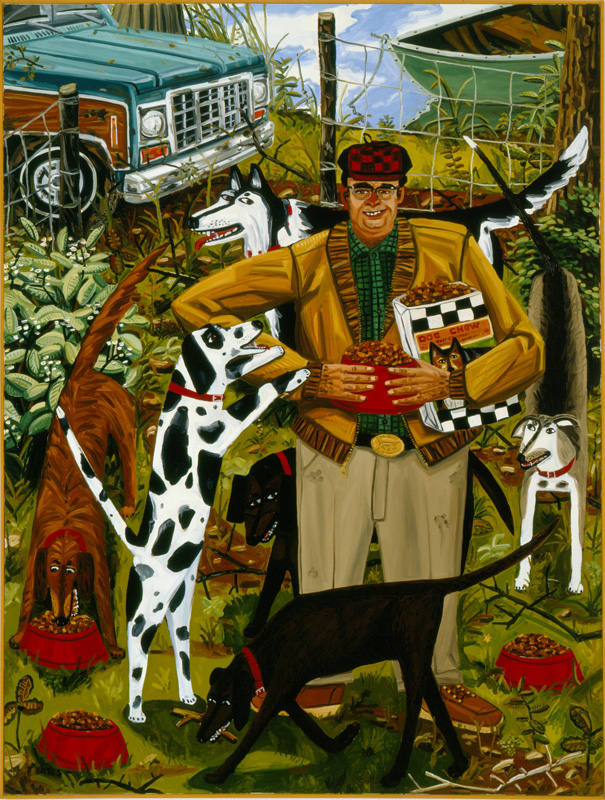 David Bates, Feeding the Dogs, 1986. Oil on canvas. Museum purchase.