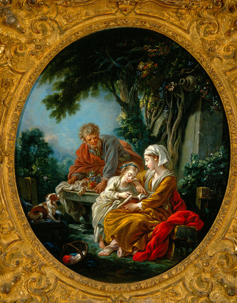 François Boucher, La lecon de lecture (The Reading Lesson [La lección de lectura]), 1765-1768. Oil on canvas. Gift of Mr. Henry R. Luce.