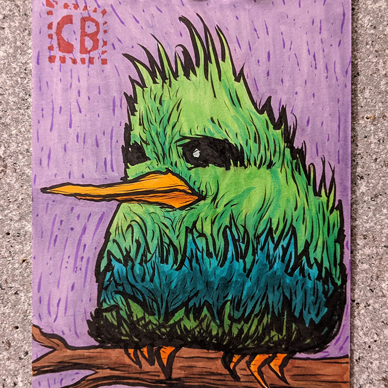 Carrie Behrens, Weary Bird, 2020. Alcohol marker on paper. Courtesy of the artist.