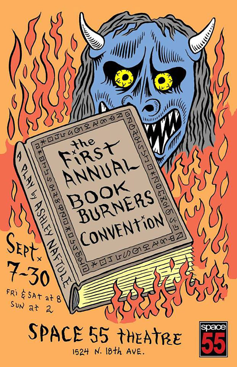 The First Annual Bookburners Convention written by Ashley Naftule. Art credit: Andrew Goldfarb.