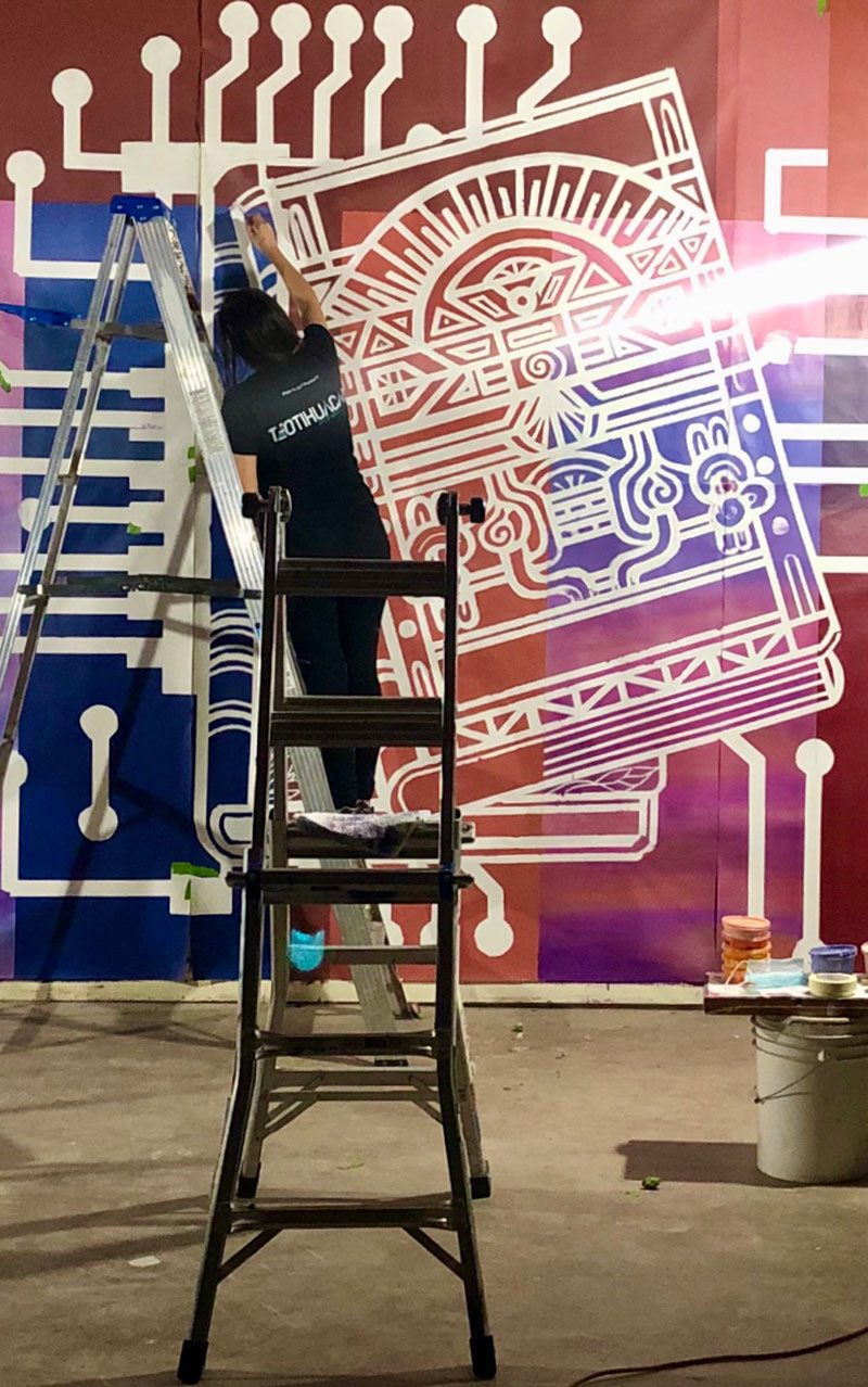 Diana Calderon, The New Archive studio work, 2021. Mural; paint on mural cloth. Photo: Olga Bracamontes.