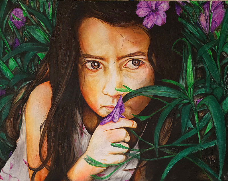Hugo Medina, Every blade of grass has its Angel…, 2020. Acrylic and aerosol on canvas.