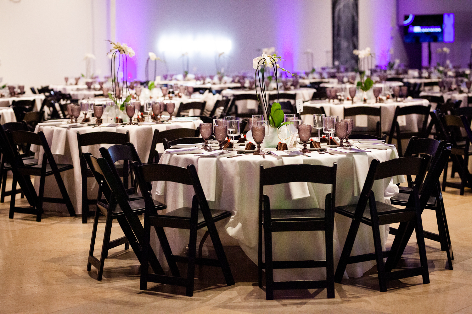 Holiday Luncheon tables set up with decor and ready for guests